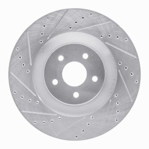 Ford Focus Brake Rotor (1) - Front Left - R1 Concepts - Drilled & Slotted - Silver - `16-`18